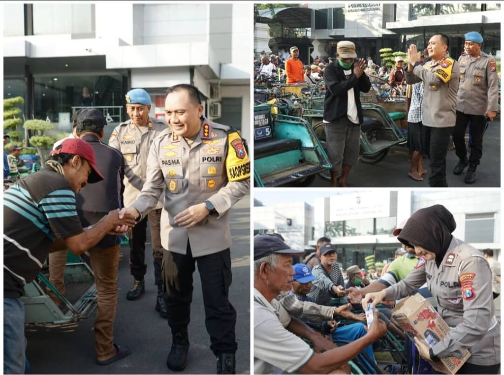 Tebar Kebahagiaan, Kapolrestabes Surabaya Kembali Gelar Sarapan Bareng Dan Berbagi Sembako Dengan Abang&nbsp;Becak